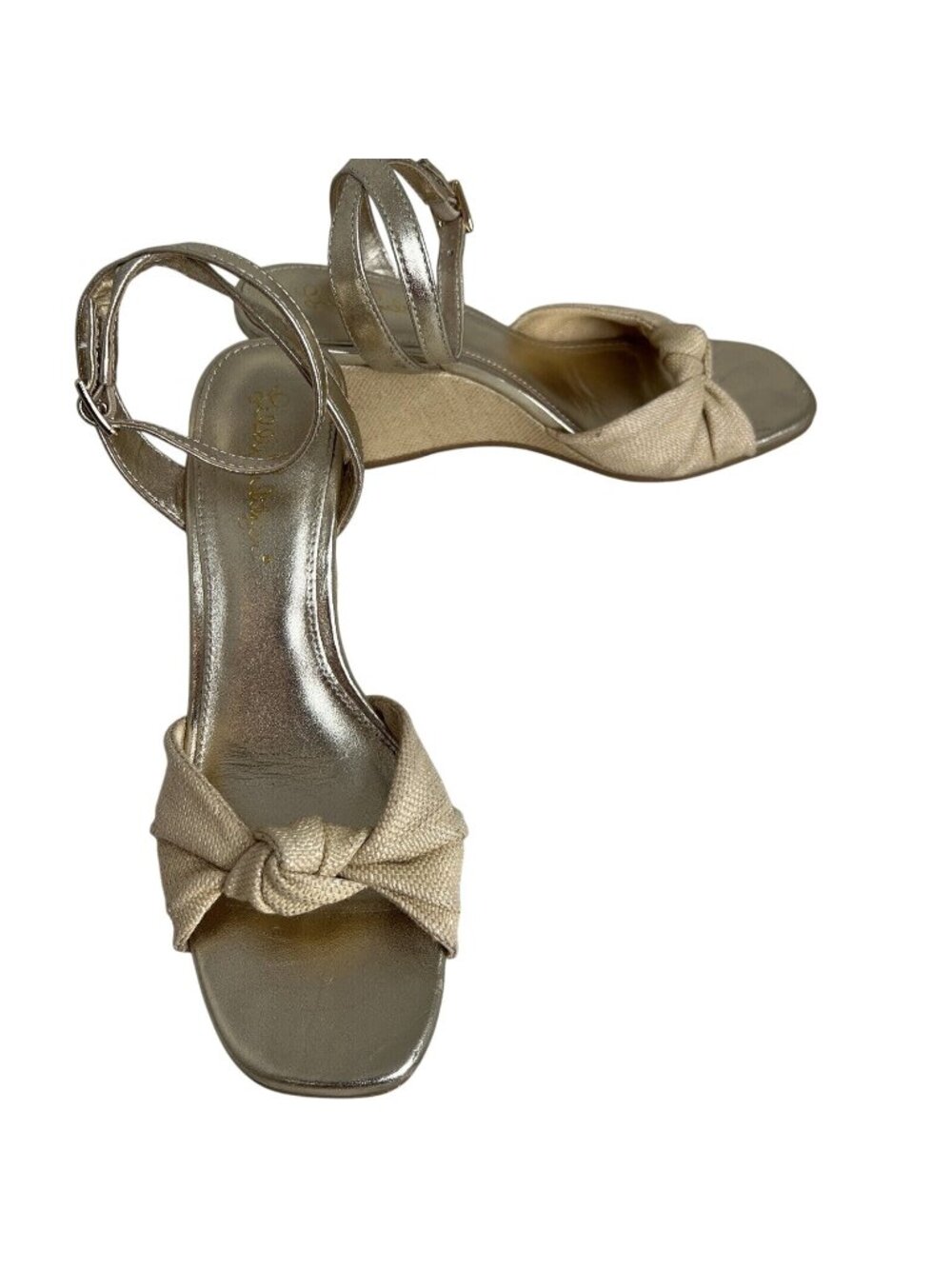 Lilly Pulitzer Beige Knot Wedge Sandals Size 7.5